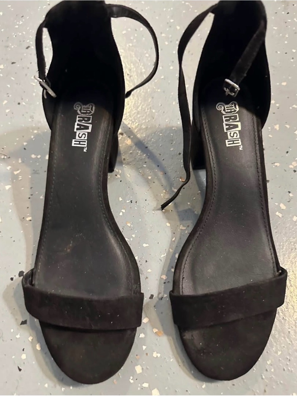 a new day Black Suede Ankle-Strap Block Heel Sandals